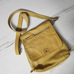 Fossil Hanover Yellow Pebbled Leather Crossbody Organizer Flap Bag